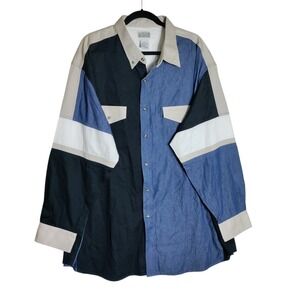 Express Rider Mens 3XL Colorblock Western Button Up Shirt Blue Black Cotton 3EG